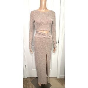 Cut-Out Long Sleeve Knit Maxi Dress